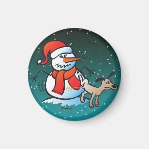 Hund, der auf einem Schneemann pinkelt Magnet