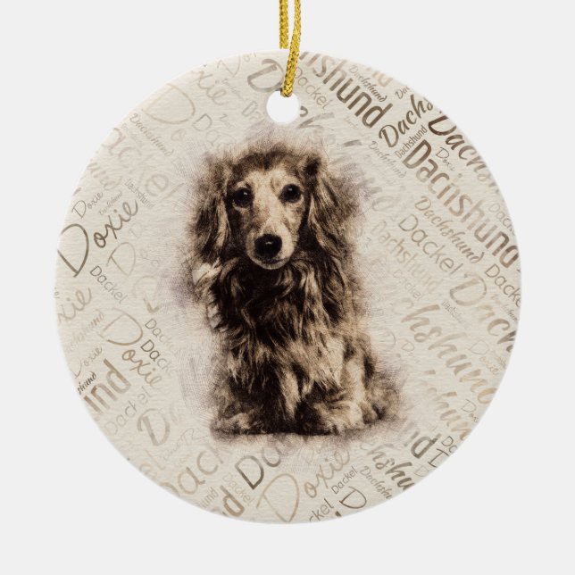 Hund der Dackel Keramik Ornament (Vorne)