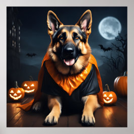 Hund der deutschen Hirte w Pumpkins zu Halloween N Poster