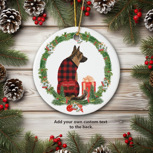 Hund der Deutschen Schäferhunde im Weihnachtskranz Keramik Ornament (Von Creator hochgeladen)