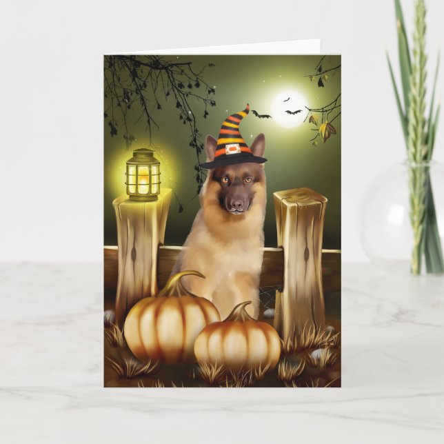 Hund der deutschen Schäferhunde zu Halloween Karte (Vorderseite)