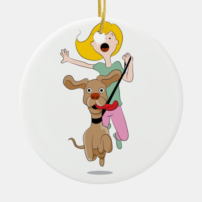 Hund, der Frauen-Cartoon zieht Keramikornament (Vorne)