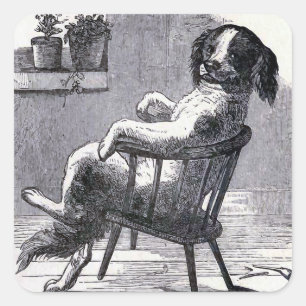 "Hund, der in einem Stuhl" Illustration sitzt Quadratischer Aufkleber
