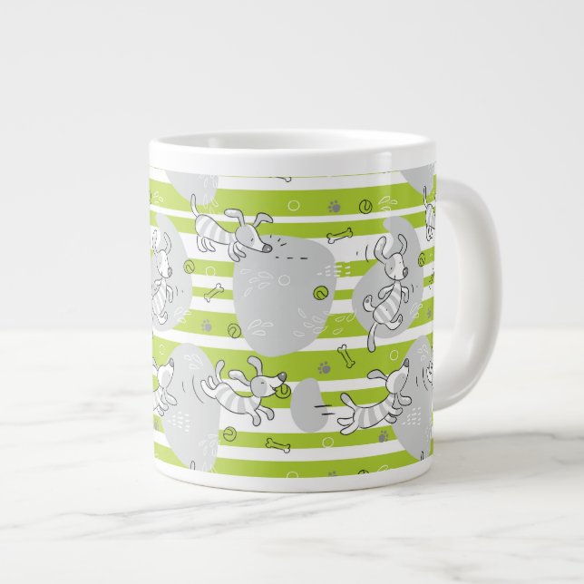 Hund, der Musterhintergrund spielt Jumbo-Tasse (Vorderseite Rechts)