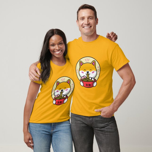 Hund Eating Ramen Niedlich Kawaii Noodle T-Shirt (Unisex)
