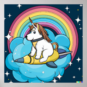 Hund Einhorn Weltraum Poster - Whimsische Galaxie