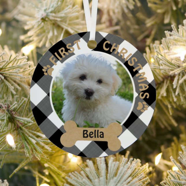 Hund ERSTE CHRISTMAS 2-seitig 2-Foto Ornament Aus Metall (InSitu)