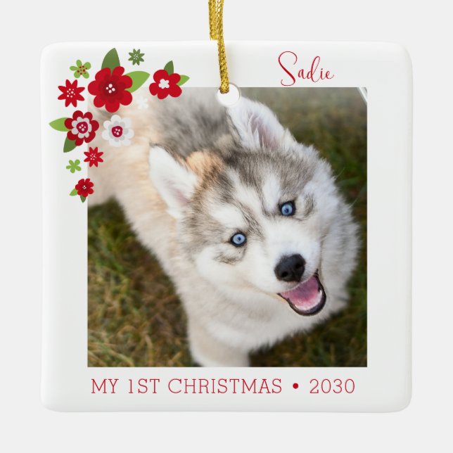 Hund Erstes Weihnachtsfest Foto Keramikornament (Vorderseite)