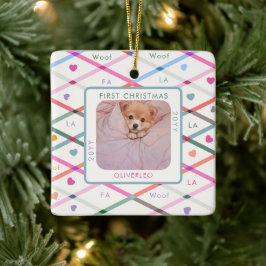 Hund Foto Erste Weihnachtswoof Pastel Muster Keramikornament