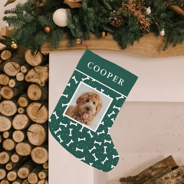 Hund-Foto-Knochenmuster Grün und Weiße Hunde Kleiner Weihnachtsstrumpf (Von Creator hochgeladen)