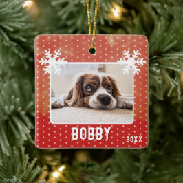 Hund Foto Schneeflocken Roter Hausname Weihnachten Keramikornament