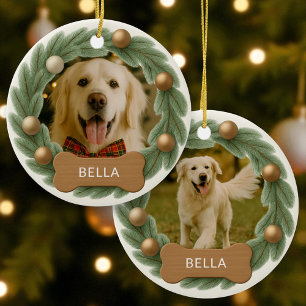 Hund Foto Wreath Individuelle Name Weihnachten Keramik Ornament