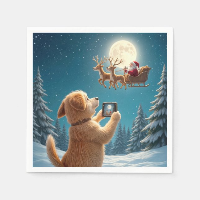 Hund fotografieren den Weihnachtsmann in Sleigh Serviette (Vorderseite)