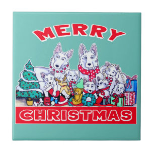 Hund frohe Weihnachten White Shepherd Holiday GSD Fliese