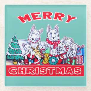 Hund frohe Weihnachten White Shepherd Holiday GSD  Glasuntersetzer