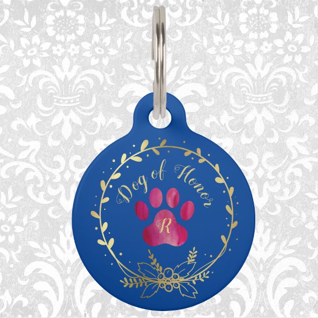 Hund Fuchsia Paw Print auf Blue Haustiermarke (Von Creator hochgeladen)