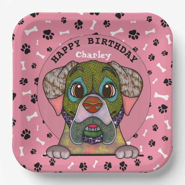 Hund Gesicht Englisch Mastiff Geburtstag Pappteller (Vorderseite)