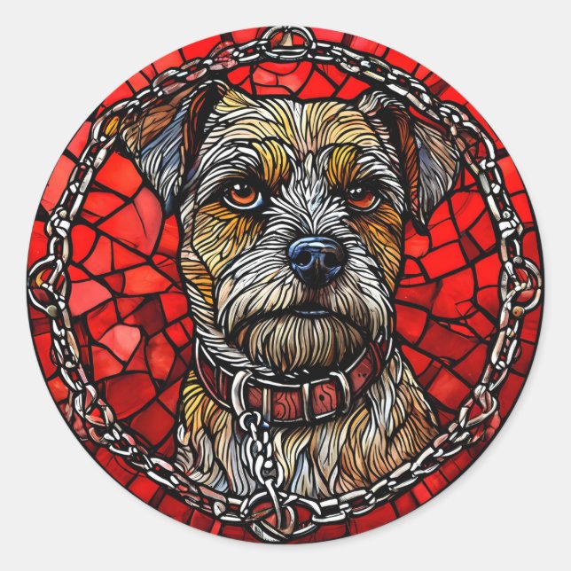 Hund gesteinigte Glaskunst Runder Aufkleber (Vorderseite)