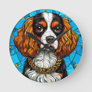 Hund Glasmalerei-Porträt Runde Wanduhr