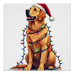 Hund Golden Retriever Weihnachtsmann Christmas Xma Poster
