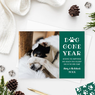 Hund Gone Year Funny Green Pet Foto Feiertagskarte