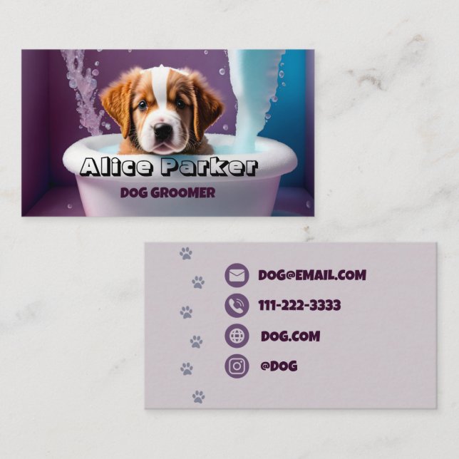Hund Groomer, Hund im Bad, Visitenkarte (Vorne/Hinten)