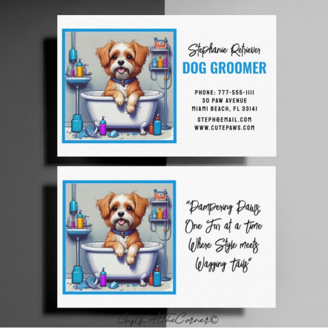 Hund Groomer Niedlich Puppy Blue Visitenkarte (Von Creator hochgeladen)