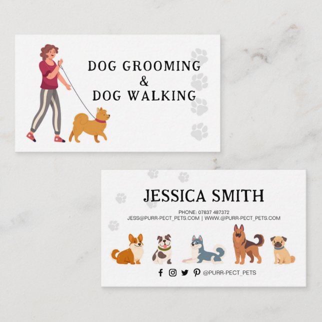 Hund Grooming Walking Pet Groomer Hounds Visitenkarte (Vorne/Hinten)