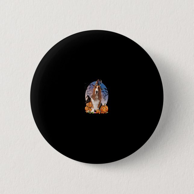 Hund Halloween Basset Hound Kürbislaterne Pumpkin Button (Vorderseite)