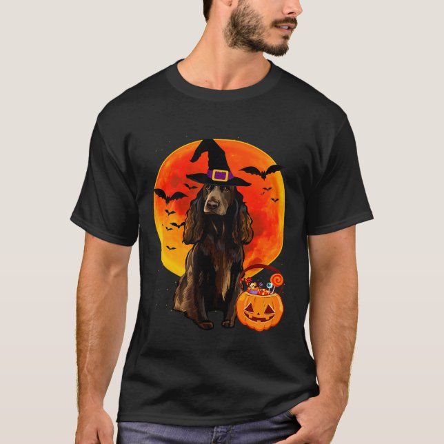Hund Halloween Field Spaniel Kürbislaterne Pumpkin T-Shirt (Vorderseite)