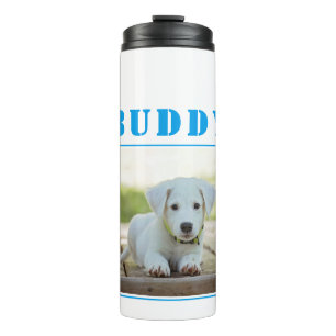 Hund Haustier Blau Name und Foto Personalisiert Thermosbecher