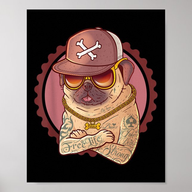 Hund, Haustier, Tattoo, Rap _ Mops, Rapper T-Shirt Poster (Vorne)