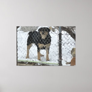 Hund hinter Zaun gesteppte Canvas Print Leinwanddruck