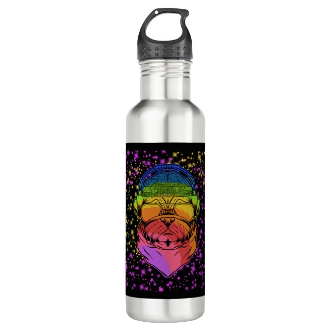 Hund hört Musik Edelstahlflasche (Vorderseite)