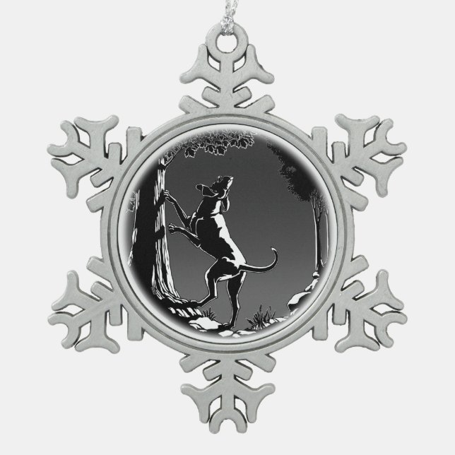 Hund Hunde Dekoration Schneeflocken Zinn-Ornament (Vorderseite)
