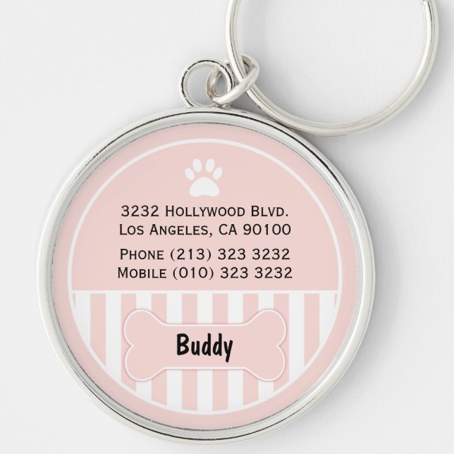 Hund-Identifikations-Umbau-Rosa-Knochen Schlüsselanhänger (Vorne)