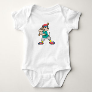 Hund im Baseball mit Baseballschläger Baby Strampler