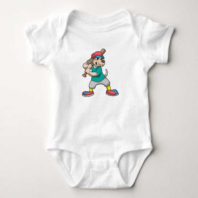 Hund im Baseball mit Baseballschläger Baby Strampler (Vorderseite)