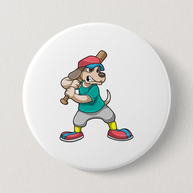 Hund im Baseball mit Baseballschläger Button (Vorderseite)