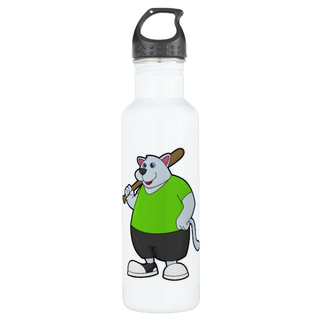 Hund im Baseball mit Baseballschläger Edelstahlflasche (Vorderseite)