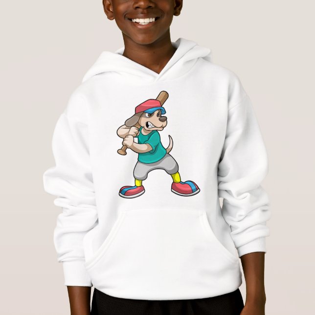 Hund im Baseball mit Baseballschläger Hoodie (Vorderseite)