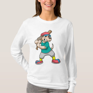 Hund im Baseball mit Baseballschläger T-Shirt