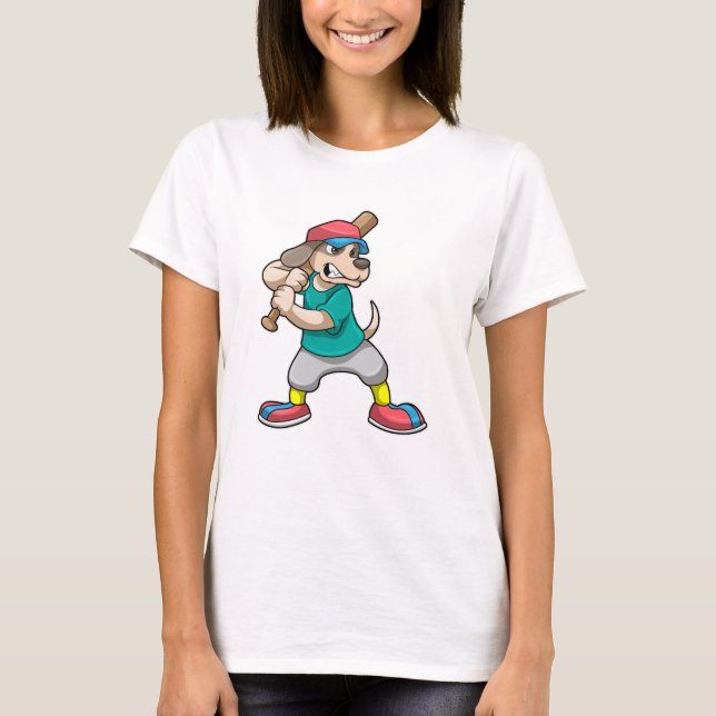 Hund im Baseball mit Baseballschläger T-Shirt (Vorderseite)