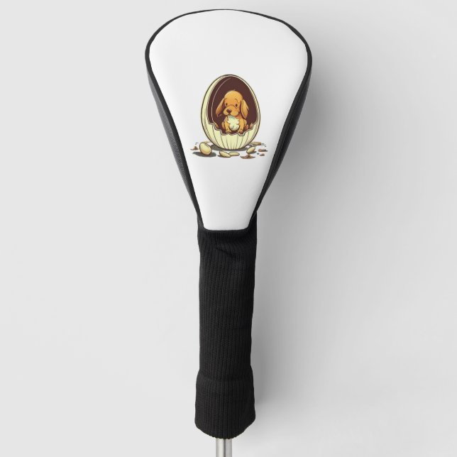 Hund im Ei. Golf Headcover (Vorderseite)