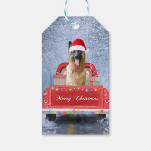 Hund im Schnee, der in Weihnachten sitzt Geschenkanhänger