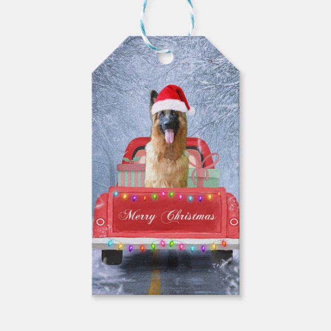 Hund im Schnee, der in Weihnachten sitzt Geschenkanhänger (Vorderseite)