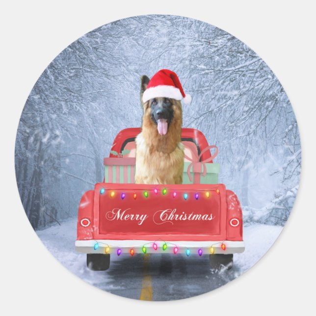 Hund im Schnee, der in Weihnachten sitzt Runder Aufkleber (Vorderseite)