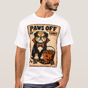 Hund im Vampir-Kostüm bewacht Halloween-Süßigkeite T-Shirt