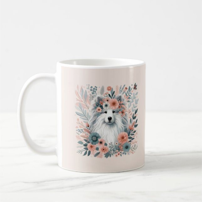 Hund in Blume Kaffeetasse (Links)