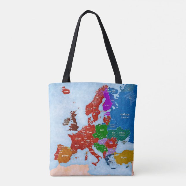 Hund in der europäischen Sprachkarten-Tasche Tasche (Rückseite)
